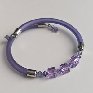 Purple Wire Wrap Bracelet Lavender Crystal Square Bead Silver Tone Matte Y2K